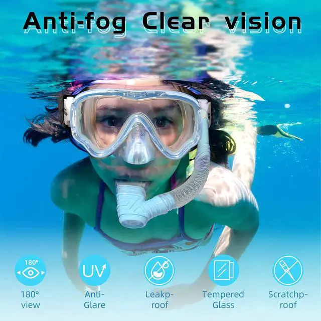 Alt view image 4 of 7 - Kids Snorkel Set Dry Top Snorkel Mask Snorkeling Gear for Kids Boys Girls Youth, No Leak Comfy Mouthpiece Anti-Fog 180° Panoramic View Scuba Diving Swim Pool Equipment Snorkeling Kit