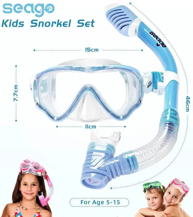 Alt view image 7 of 7 - Kids Snorkel Set Dry Top Snorkel Mask Snorkeling Gear for Kids Boys Girls Youth, No Leak Comfy Mouthpiece Anti-Fog 180° Panoramic View Scuba Diving Swim Pool Equipment Snorkeling Kit