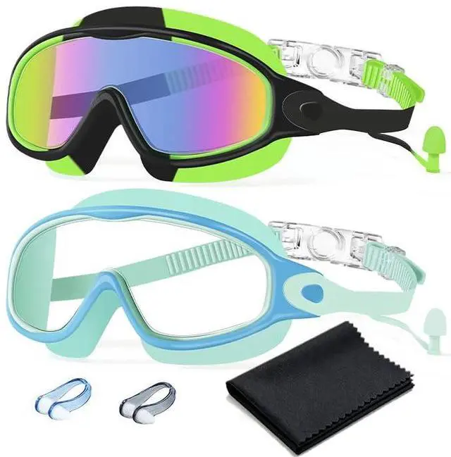 Main image of Swim Goggles 2 Pack Anti-Fog Anti-UV Wide View No Leakage Swimming Goggles for Kids 3-15 with Earplugs