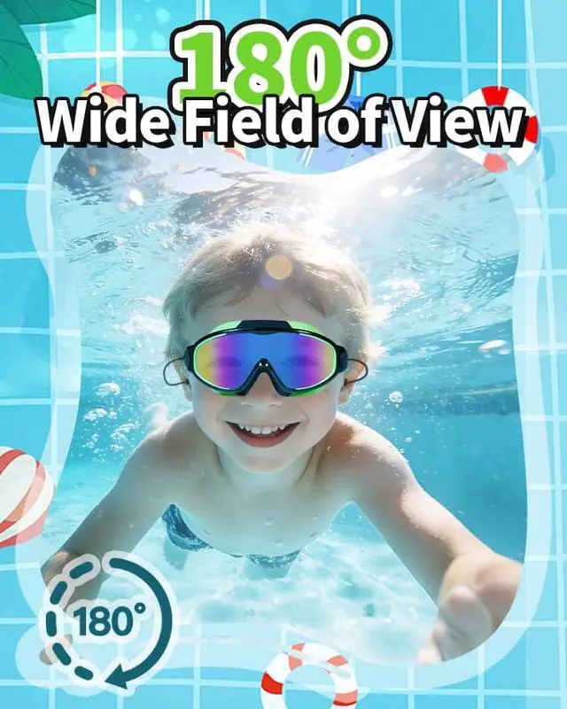 Alt view image 2 of 6 - Swim Goggles 2 Pack Anti-Fog Anti-UV Wide View No Leakage Swimming Goggles for Kids 3-15 with Earplugs