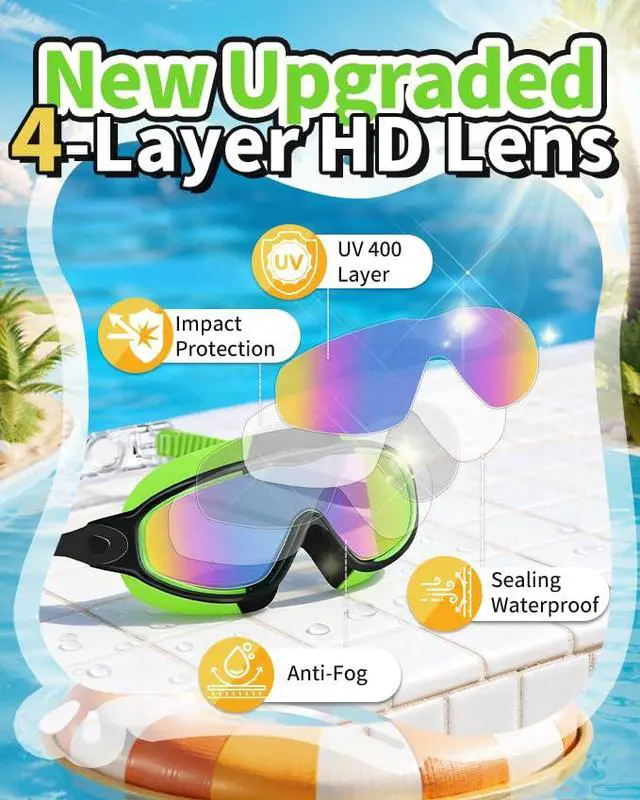 Alt view image 3 of 6 - Swim Goggles 2 Pack Anti-Fog Anti-UV Wide View No Leakage Swimming Goggles for Kids 3-15 with Earplugs