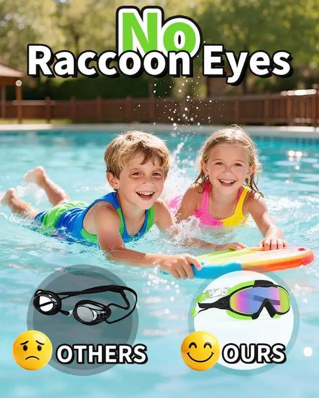 Alt view image 5 of 6 - Swim Goggles 2 Pack Anti-Fog Anti-UV Wide View No Leakage Swimming Goggles for Kids 3-15 with Earplugs