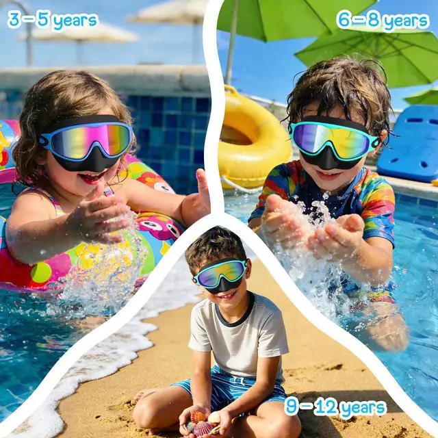 Alt view image 5 of 7 - 2 Pack Kids Swim Goggles with Nose Cover, Anti-Fog UV Protection Swimming Goggles for Kids Youth 3-12 Wide View,Adjustable Strap