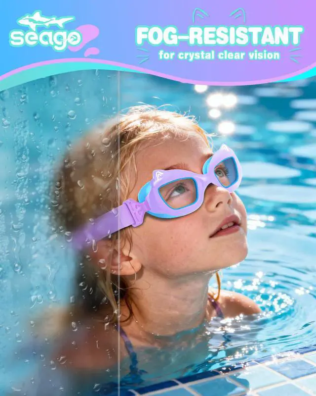 Alt view image 2 of 6 - 2 Pack Kids Swimming Goggles for 4-7 3-5 3-6 6-14 8-12, Anti Fog Swim Goggles for Toddler Boys UV Protection No Leak 180° Clear View, Girls Pool Beach Goggles for 2 3 4 years with Fabric Strap