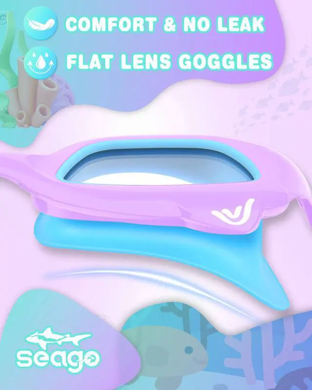 Alt view image 5 of 6 - 2 Pack Kids Swimming Goggles for 4-7 3-5 3-6 6-14 8-12, Anti Fog Swim Goggles for Toddler Boys UV Protection No Leak 180° Clear View, Girls Pool Beach Goggles for 2 3 4 years with Fabric Strap