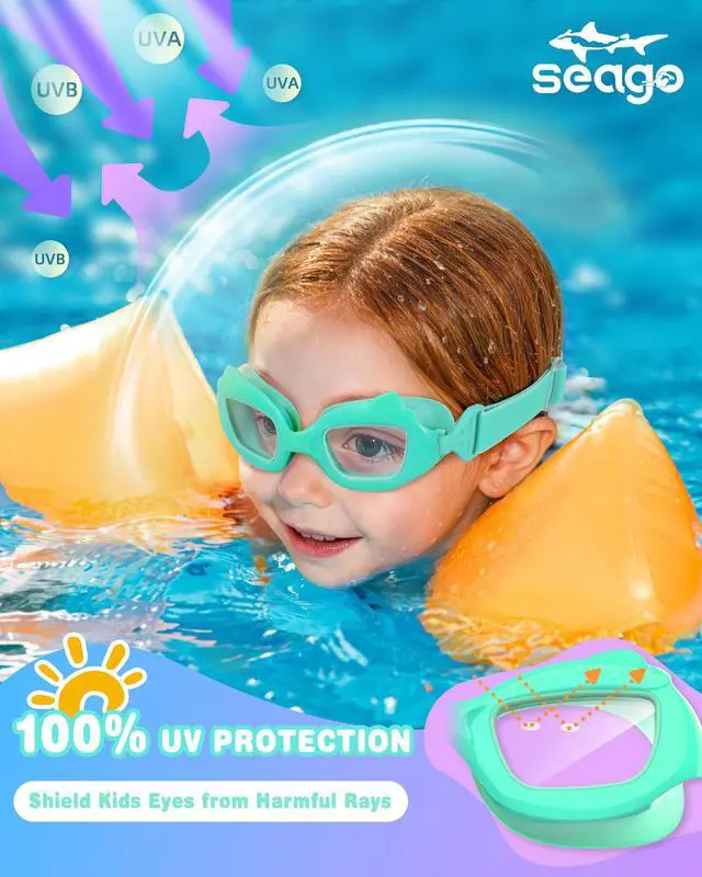 Alt view image 6 of 6 - 2 Pack Kids Swimming Goggles for 4-7 3-5 3-6 6-14 8-12, Anti Fog Swim Goggles for Toddler Boys UV Protection No Leak 180° Clear View, Girls Pool Beach Goggles for 2 3 4 years with Fabric Strap