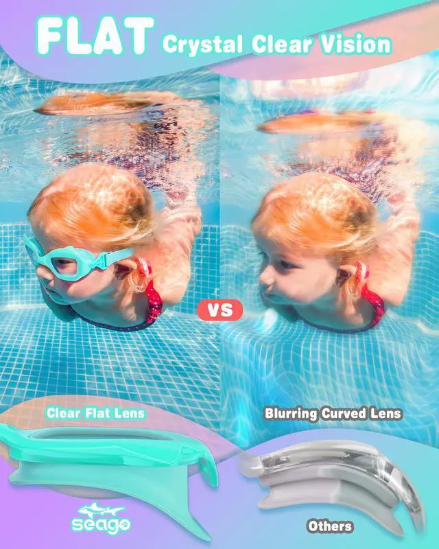 Alt view image 4 of 6 - 2 Pack Kids Swimming Goggles for 4-7 3-5 3-6 6-14 8-12, Anti Fog Swim Goggles for Toddler Boys UV Protection No Leak 180° Clear View, Girls Pool Beach Goggles for 2 3 4 years with Fabric Strap