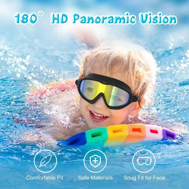 Alt view image 2 of 6 - 2 Pack Swim Goggles for Kids 6-14, Swimming Pool Goggles for Kids 8-14, Anti-Fog UV Protection for Toddler Youth Teens Boys Girls 6-14, 180°Wide View No Leaking for Pool Beach