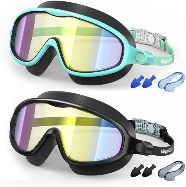Main image of 2 Pack Swim Goggles for Kids 6-14, Swimming Pool Goggles for Kids 8-14, Anti-Fog UV Protection for Toddler Youth Teens Boys Girls 6-14, 180°Wide View No Leaking for Pool Beach