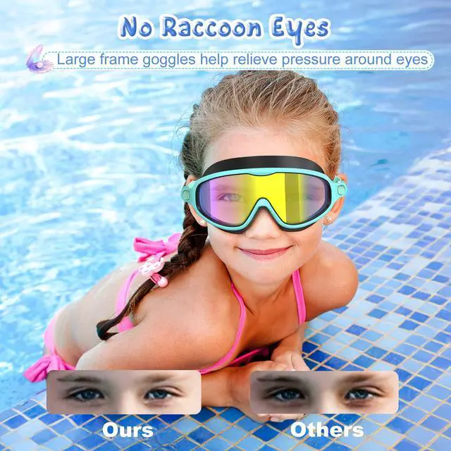 Alt view image 5 of 6 - 2 Pack Swim Goggles for Kids 6-14, Swimming Pool Goggles for Kids 8-14, Anti-Fog UV Protection for Toddler Youth Teens Boys Girls 6-14, 180°Wide View No Leaking for Pool Beach
