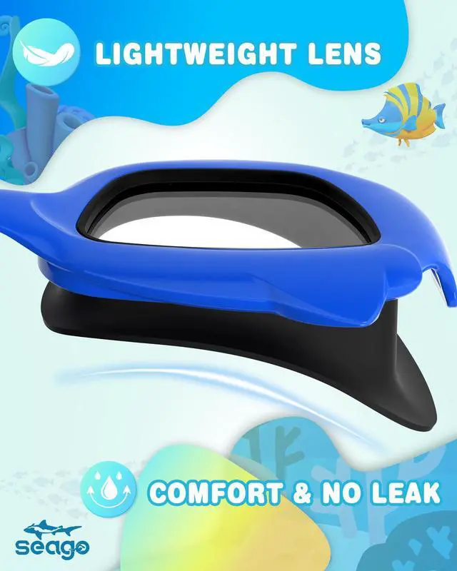 Alt view image 5 of 7 - 2 Pack Swimming Kids Swim Goggles for 3-5 3-6 4-7 6-14 8-12, Girls Boys Toddler Goggles Anti-Fog No Leak 180° Clear View Pool for 2 3 4 5 Years Blue & Green with Fabric Strap UV Protection