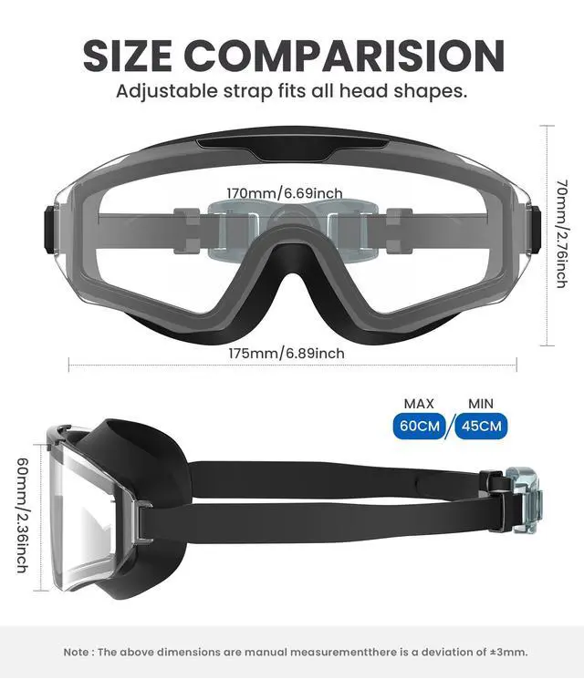 Alt view image 4 of 7 - Swim Goggles Adult Goggles-for-Swimming: No Leak with UV400 Protection Anti Fog Wide View for Men and Women 3 Pack
