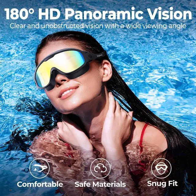 Alt view image 2 of 7 - Adult Swim Goggles 2 Pack, 180° Wide View Anti-Fog Pool Water Goggles Swimming Adult UV Protection No leaking Swim Glasses Waterproof for Men Women Youth Pool Beach Open Water