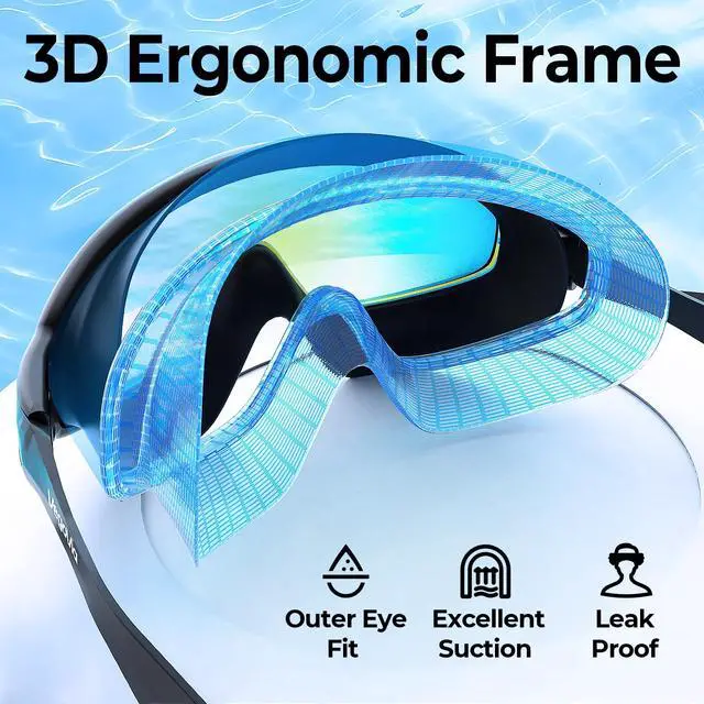Alt view image 4 of 7 - Adult Swim Goggles 2 Pack, 180° Wide View Anti-Fog Pool Water Goggles Swimming Adult UV Protection No leaking Swim Glasses Waterproof for Men Women Youth Pool Beach Open Water