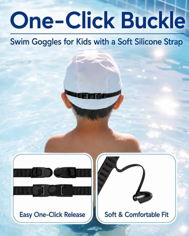 Alt view image 7 of 7 - Kids Swim Goggles 2 Pack with kids Swim Cap, Anti Fog UV Protection Wide View Youth Swim Goggles for kids 6-14