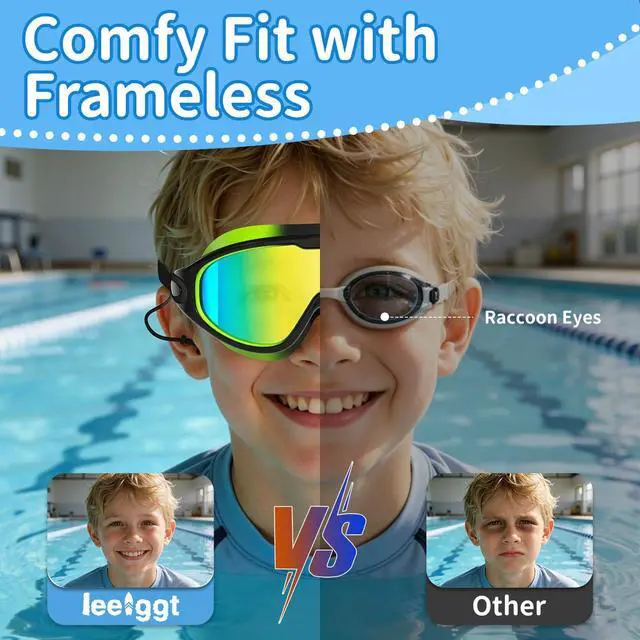 Alt view image 3 of 7 - Kids Swim Goggles, 3 Pack Swimming Goggles for Kids Boys Girls 3-15, Anti Fog UV Protection Waterproof Pool Goggles, Wide View Leak Proof Swim Goggles with Ear Plugs and Nose Clip