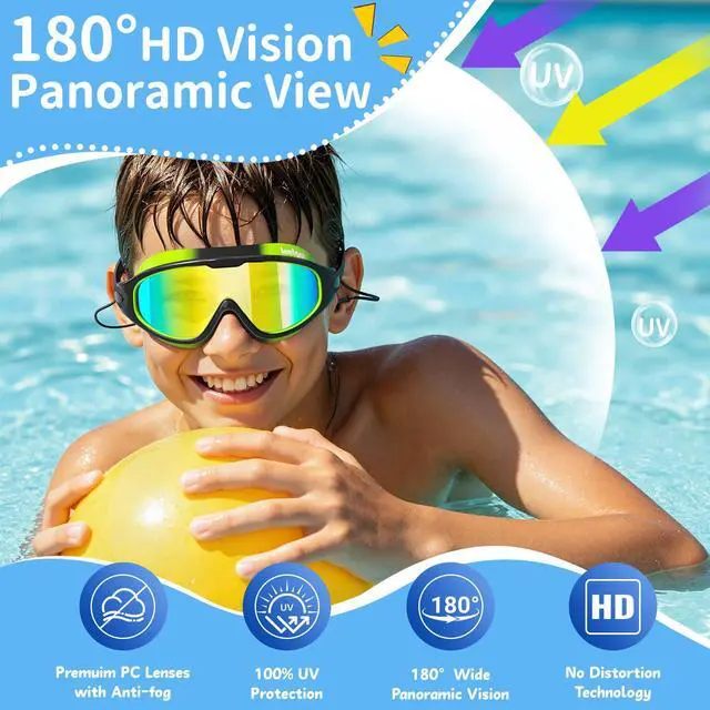 Alt view image 4 of 7 - Kids Swim Goggles, 3 Pack Swimming Goggles for Kids Boys Girls 3-15, Anti Fog UV Protection Waterproof Pool Goggles, Wide View Leak Proof Swim Goggles with Ear Plugs and Nose Clip