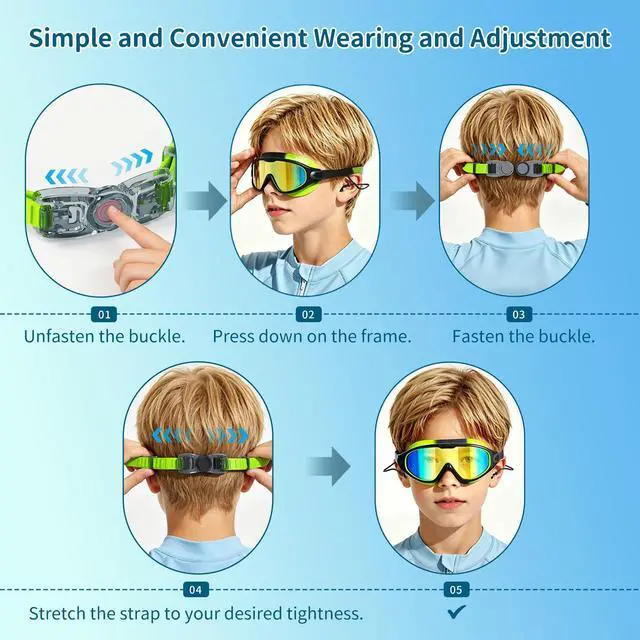 Alt view image 7 of 7 - Kids Swim Goggles, 3 Pack Swimming Goggles for Kids Boys Girls 3-15, Anti Fog UV Protection Waterproof Pool Goggles, Wide View Leak Proof Swim Goggles with Ear Plugs and Nose Clip