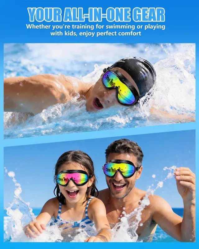 Alt view image 6 of 6 - Swim Goggles for Adult Youth - 2 Pack Wide View Anti-Fog Anti-UV Swimming Goggles for Men & Women (Aqua & Birght Rose)