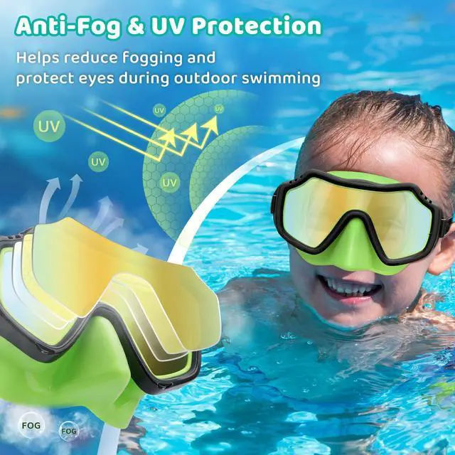 Alt view image 2 of 7 - Pack Kids Swim Goggles with Nose Cover for Boys Girls 3-15, Anti Fog Diving Mask with Shatterproof Safety Lens for Toddler, Waterproof Swimming Goggles Value Set for Beach & Pool Beach