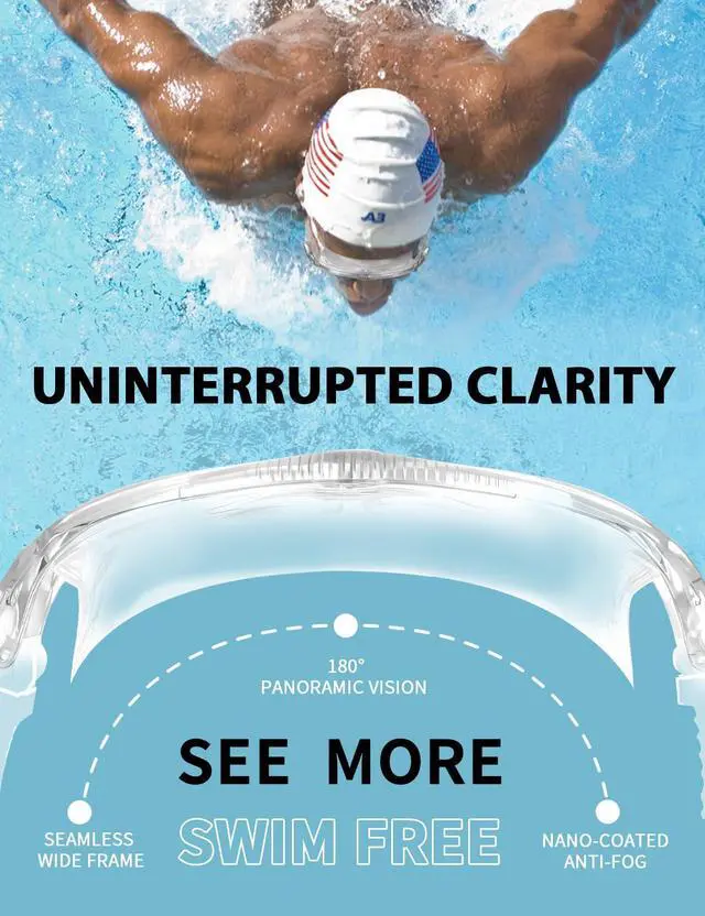 Alt view image 4 of 7 - 180° Panoramic Swim Goggles for Adults, Ultra-Comfort Liquid Silicone Anti-Fog Lenses with UV Protection for Pool & Outdoor Surface Swimming Women Men Youth