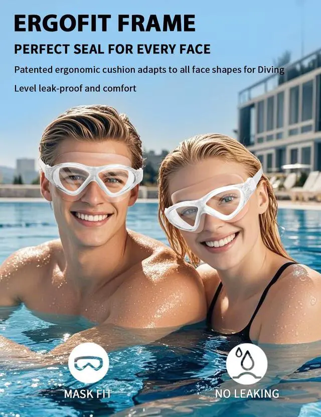 Alt view image 5 of 7 - 180° Panoramic Swim Goggles for Adults, Ultra-Comfort Liquid Silicone Anti-Fog Lenses with UV Protection for Pool & Outdoor Surface Swimming Women Men Youth
