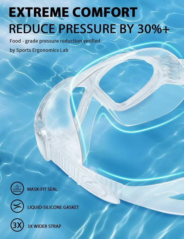 Alt view image 2 of 7 - 180° Panoramic Swim Goggles for Adults, Ultra-Comfort Liquid Silicone Anti-Fog Lenses with UV Protection for Pool & Outdoor Surface Swimming Women Men Youth