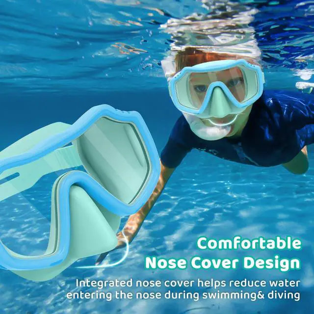 Alt view image 3 of 7 - Pack Kids Swim Goggles with Nose Cover for Boys Girls 3-15, Anti Fog Diving Mask with Shatterproof Safety Lens for Toddler, Waterproof Swimming Goggles Value Set for Beach & Pool Beach