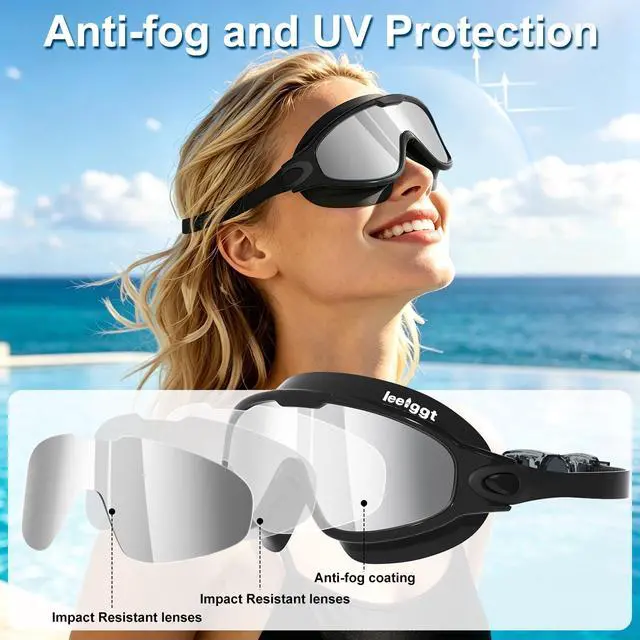 Alt view image 2 of 7 - Swim Goggles Adult 2 Pack, Anti-Fog Wide View Swimming Goggles, No Leaking UV Protection Swim Glasses, Comfortable Pool Goggles for Men and Women