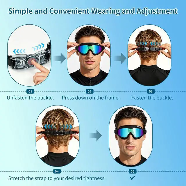 Alt view image 7 of 7 - Swim Goggles Adult 2 Pack, Anti-Fog Wide View Swimming Goggles, No Leaking UV Protection Swim Glasses, Comfortable Pool Goggles for Men and Women