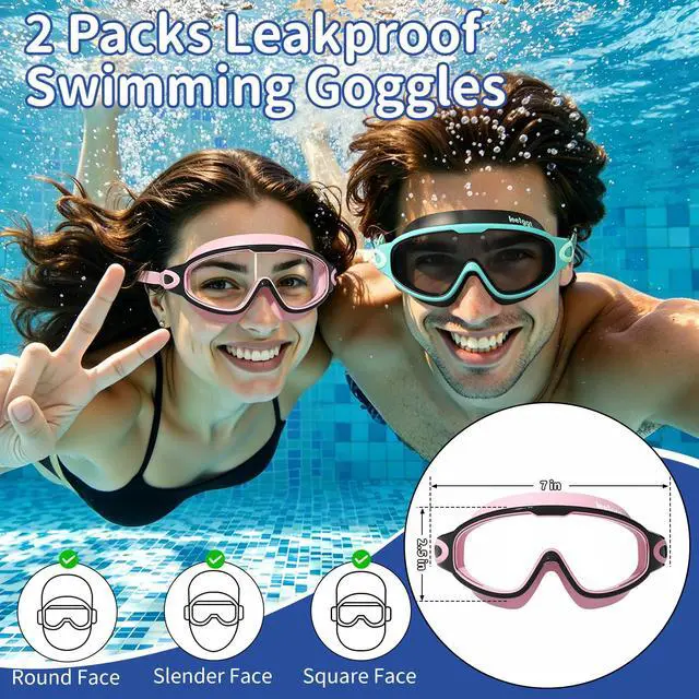 Alt view image 6 of 7 - Swim Goggles Adult 2 Pack, Anti-Fog Wide View Swimming Goggles, No Leaking UV Protection Swim Glasses, Comfortable Pool Goggles for Men and Women