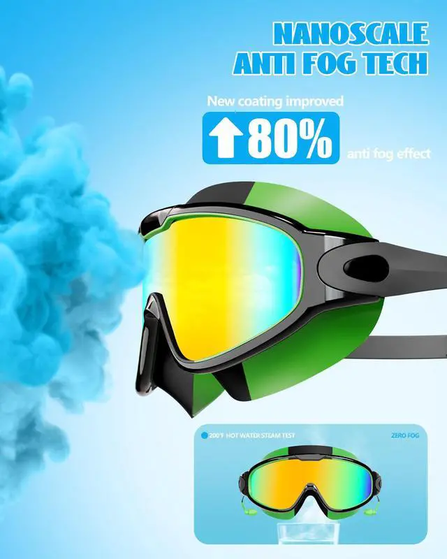 Alt view image 4 of 7 - New Kids 2 Pack Wide View Swim Goggles, Anti-Fog/UV No Leak Goggles with Ear Plugs Kids 3-14