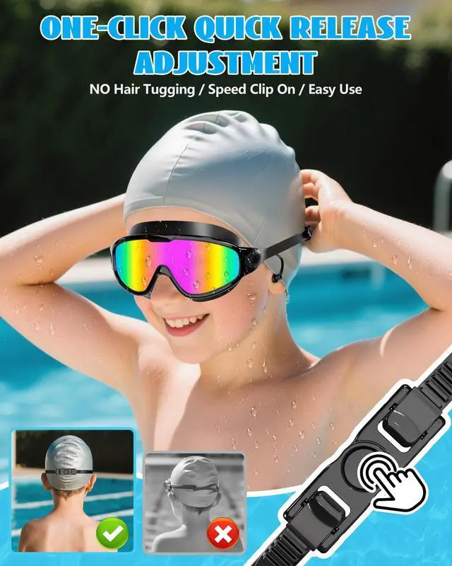 Alt view image 5 of 7 - New Kids 2 Pack Wide View Swim Goggles, Anti-Fog/UV No Leak Goggles with Ear Plugs Kids 3-14