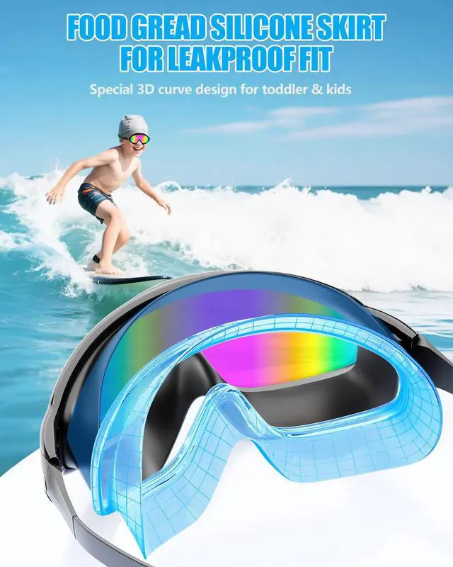 Alt view image 6 of 7 - New Kids 2 Pack Wide View Swim Goggles, Anti-Fog/UV No Leak Goggles with Ear Plugs Kids 3-14