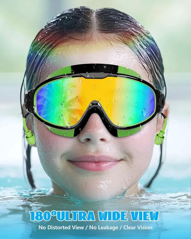 Alt view image 7 of 7 - New Kids 2 Pack Wide View Swim Goggles, Anti-Fog/UV No Leak Goggles with Ear Plugs Kids 3-14