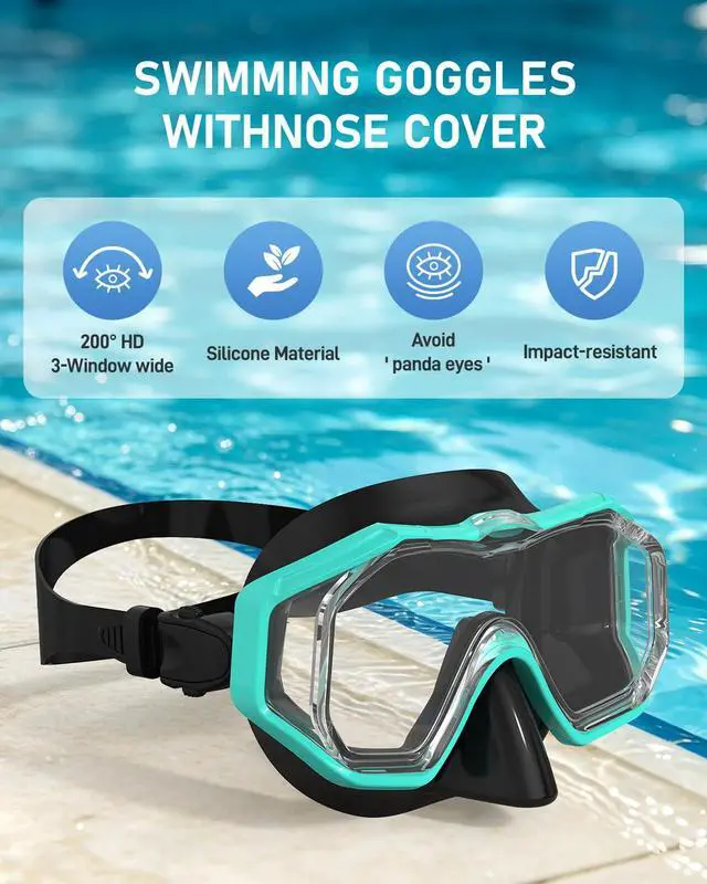 Alt view image 7 of 7 - Swim Goggles with Nose Cover for Ages 5-12, Youth, Adults, Unisex