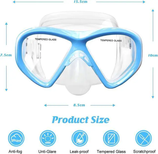 Alt view image 4 of 7 - Kids Swim Goggles Snorkel Diving Mask for Boys Girls Ages 5-15, Anti-Fog Swimming Goggles with Nose Cover (2PCS Blue&Blue Green)