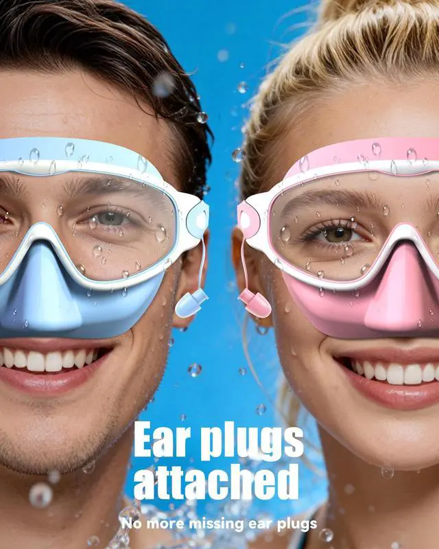Alt view image 3 of 7 - Swim Goggles with Nose Cover for Adults, 2 Pack Wide View Swimming Goggles Anti-Fog/UV No Leak for Men & Women