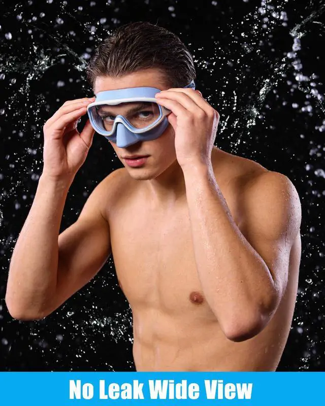 Alt view image 5 of 7 - Swim Goggles with Nose Cover for Adults, 2 Pack Wide View Swimming Goggles Anti-Fog/UV No Leak for Men & Women