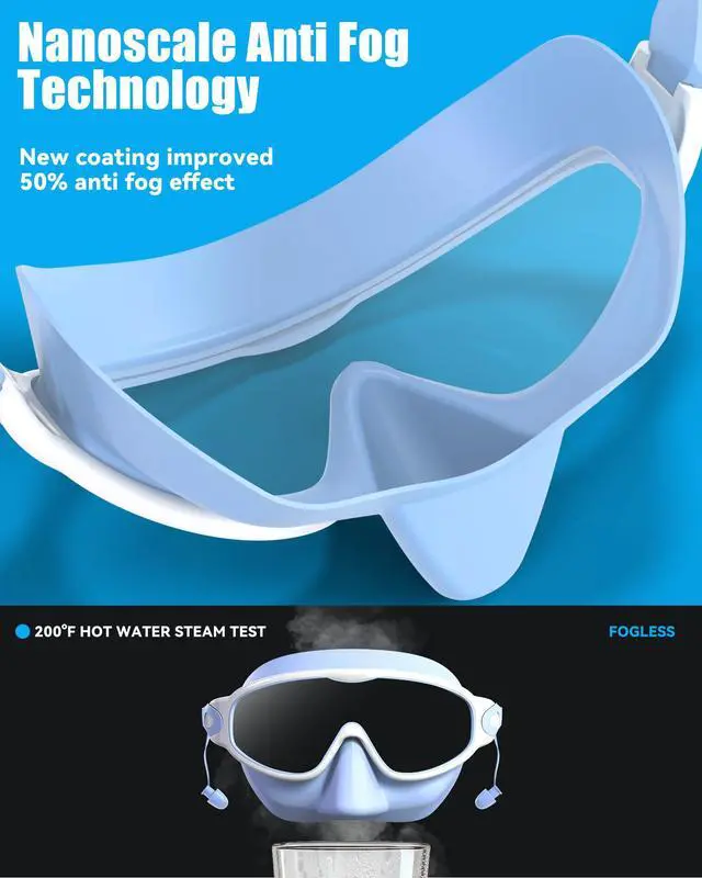 Alt view image 4 of 7 - Swim Goggles with Nose Cover for Adults, 2 Pack Wide View Swimming Goggles Anti-Fog/UV No Leak for Men & Women