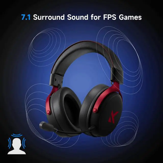 Alt view image 3 of 7 - Wireless Gaming Headset 7.1 Surround Sound for PS5 PS4 PC SWITCH TOPSPEED Gaming Headphones, Noise Canceling Mic, 250Hr Battery, Low 15ms Latency, Lightweight, BT 5.3 FPS Games Black&Red