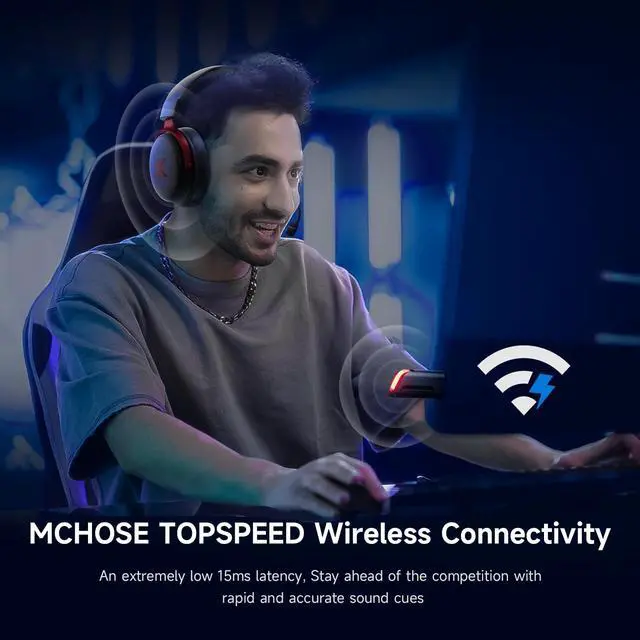 Alt view image 5 of 7 - Wireless Gaming Headset 7.1 Surround Sound for PS5 PS4 PC SWITCH TOPSPEED Gaming Headphones, Noise Canceling Mic, 250Hr Battery, Low 15ms Latency, Lightweight, BT 5.3 FPS Games Black&Red