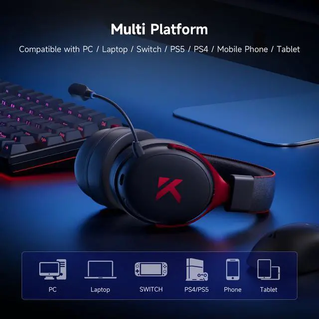 Alt view image 7 of 7 - Wireless Gaming Headset 7.1 Surround Sound for PS5 PS4 PC SWITCH TOPSPEED Gaming Headphones, Noise Canceling Mic, 250Hr Battery, Low 15ms Latency, Lightweight, BT 5.3 FPS Games Black&Red
