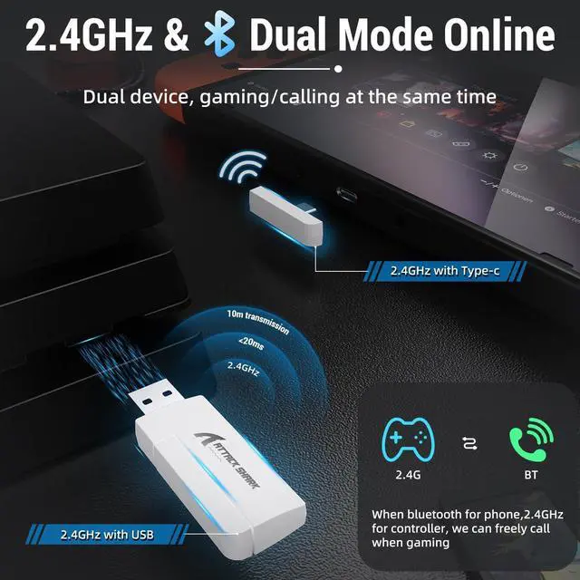 Alt view image 3 of 7 - Wireless Gaming Headset, 2.4Ghz USB Gaming Headphones with Bluetooth 5.2, 50H Battery, Noise Canceling Mic, 3.5mm Wired, Wireless Headset for PC Nintendo Switch PS5 PS4 MacWhite