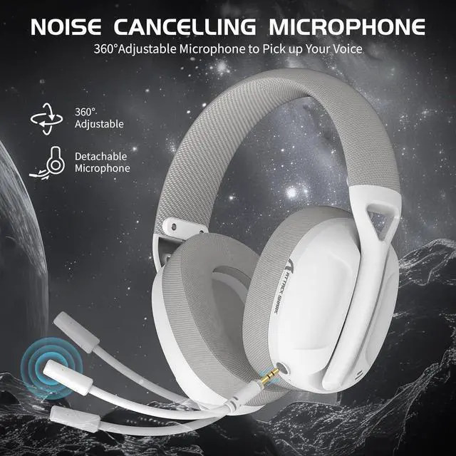Alt view image 5 of 7 - Wireless Gaming Headset, 2.4Ghz USB Gaming Headphones with Bluetooth 5.2, 50H Battery, Noise Canceling Mic, 3.5mm Wired, Wireless Headset for PC Nintendo Switch PS5 PS4 MacWhite