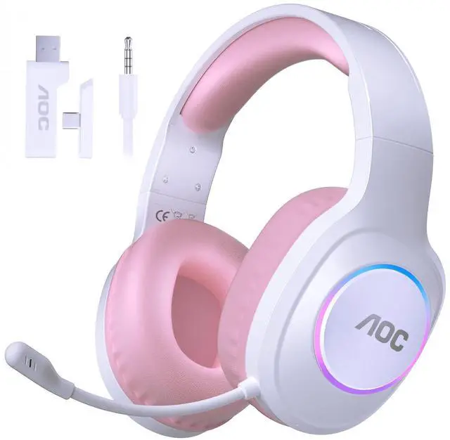 Main image of Wireless Gaming Headset Compatible with ps5/4, PC, USB-C & Bluetooth 5.4 & 2.4GHz Gaming Headphones with Noise Canceling Mic, 7.1 Virtual Surround,20ms Latency, 45H, RGB- Pink