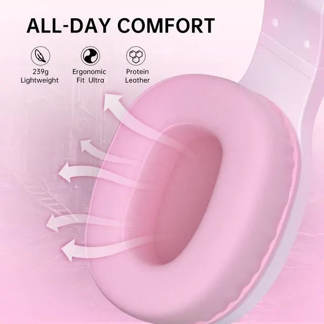 Alt view image 5 of 7 - Wireless Gaming Headset Compatible with ps5/4, PC, USB-C & Bluetooth 5.4 & 2.4GHz Gaming Headphones with Noise Canceling Mic, 7.1 Virtual Surround,20ms Latency, 45H, RGB- Pink