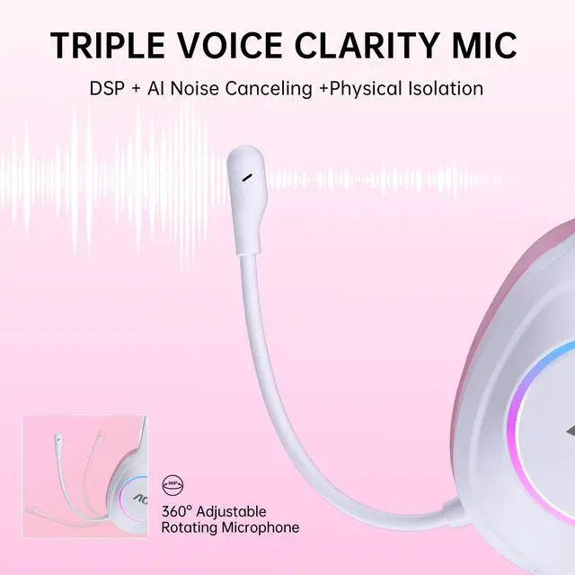 Alt view image 6 of 7 - Wireless Gaming Headset Compatible with ps5/4, PC, USB-C & Bluetooth 5.4 & 2.4GHz Gaming Headphones with Noise Canceling Mic, 7.1 Virtual Surround,20ms Latency, 45H, RGB- Pink