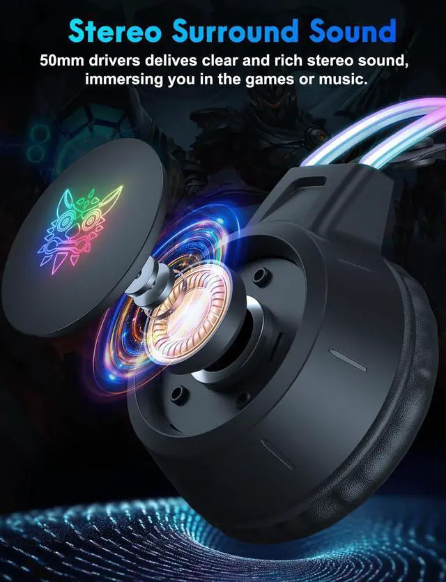 Alt view image 3 of 7 - Lightweight Gaming Headset, RGB Lighting, Wired Over Ear Headphones with Mic for PC Laptop PS4 PS5 Switch, Stereo Surround Sound, Self-Adjusting Headband, Black Cat Ear