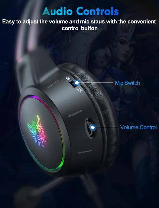 Alt view image 6 of 7 - Lightweight Gaming Headset, RGB Lighting, Wired Over Ear Headphones with Mic for PC Laptop PS4 PS5 Switch, Stereo Surround Sound, Self-Adjusting Headband, Black Cat Ear
